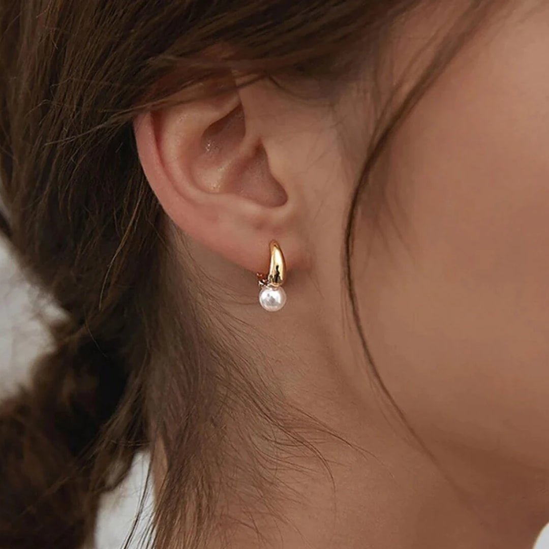 Elegant Golden Pearl Stud Earrings